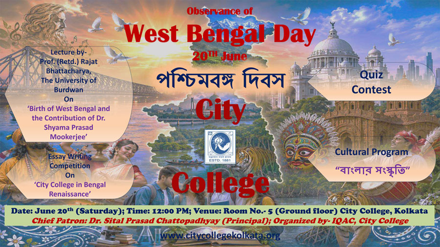Celebration of West Bengal Day on 20/06/2026 (Saturday)